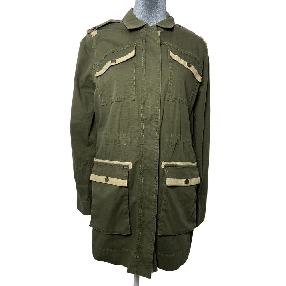 CAbi Women's Sz Small Olive Green Military Anorak Jacket Pockets Lightweight Fal